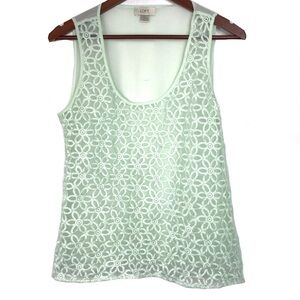 Ann Taylor LOFT Floral Embroidered Mint Green Top